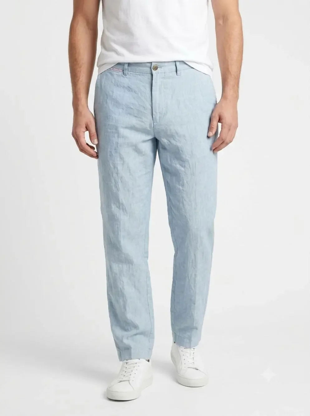 Brooks Brothers Hudson Chino Pants Mens 38x30 Sky Blue Linen Blend Straight Leg